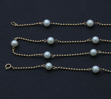 Load image into Gallery viewer, Vintage 14K Yellow Gold Pearl Dog Tag Chain Necklace, June Birth Stone