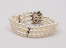 Load image into Gallery viewer, Vintage 3 Strand Beaded Pearl, Sapphire and Diamond Bracelet