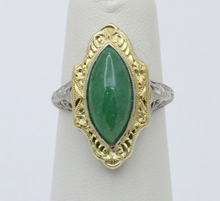Load image into Gallery viewer, Art Deco 14K Gold Jade Navette Filigree Ring
