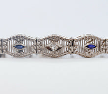 Load image into Gallery viewer, Art Deco Ladies 14K White Gold Diamond Sapphires Bracelet