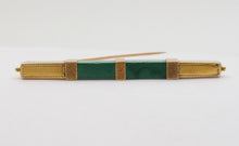 Load image into Gallery viewer, Art Deco Geometric Bar Brooch Malachite 14K Yellow Gold