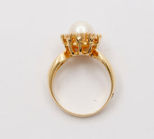 Load image into Gallery viewer, Mikimoto Vintage Pearl Diamonds 14K Yellow Gold Ring