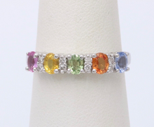 Load image into Gallery viewer, Fun 14K White Gold Multi Color Sapphire And Diamond Ring Band