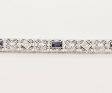 Load image into Gallery viewer, Art Deco Ladies Bracelet Diamonds Blue Sapphires 14K White Gold
