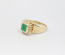 Load image into Gallery viewer, Vintage 14K Yellow Gold Emerald & Diamonds Cocktail Ring