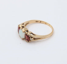 Load image into Gallery viewer, Vintage 10K Yellow Gold Opal, Garnet and Diamond Ring Band. Stacking Ring.