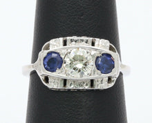 Load image into Gallery viewer, Art Deco Diamond Sapphires 14K White Gold Ring