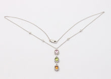Load image into Gallery viewer, Classic 14K Gold Three Stones Multi Color Stone, Diamond Drop Pendant. Necklace.