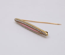 Load image into Gallery viewer, Victorian Pink Enamel Seed Pearls 14K YG Bar Brooch Pin