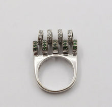 Load image into Gallery viewer, Sonia B 18K White Gold Interactive Diamonds and Green Garnet Movable Ring Band.