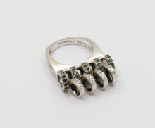 Load image into Gallery viewer, Sonia B 18K White Gold Interactive Diamonds and Green Garnet Movable Ring Band.