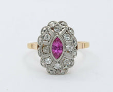 Load image into Gallery viewer, Victorian 18K Yellow Gold and Platinum Diamond Pink Sapphire Ring
