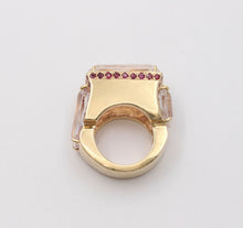 Load image into Gallery viewer, Striking 14K Yellow Gold Pink Kunzite And Ruby Tank Ring, Statement Ring