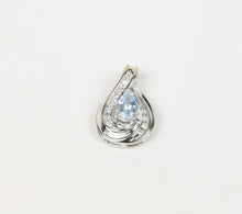 Load image into Gallery viewer, Vintage 14K White Gold Aquamarine Diamond Tear Drop Pendant