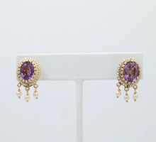 Load image into Gallery viewer, Victorian Revival Amethyst Pearls 14K Yellow Gold Earrings