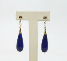 Load image into Gallery viewer, Vintage 14K Yellow Gold Lapis Lazuli Tear Drop Earrings