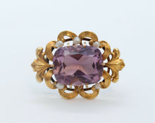 Load image into Gallery viewer, Art Nouveau Amethyst Seed Pearls 10K Yellow Gold Brooch Pin