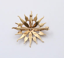Load image into Gallery viewer, Victorian Edwardian Starburst Diamond Seed Pearls 14K Yellow Gold Pendant Brooch