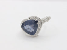 Load image into Gallery viewer, Vintage 18K White Gold Trillion- Cut Sapphire Diamond Halo Ring