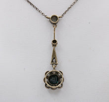 Load image into Gallery viewer, Edwardian 14K Gold & Silver Sapphire, Rose Cut Diamond Floral Lavalier Necklace
