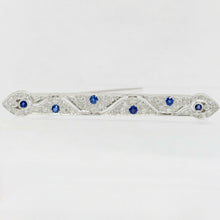 Load image into Gallery viewer, Vintage 18K White Gold Diamond Sapphire Bar Pin