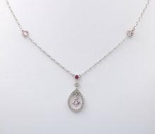 Load image into Gallery viewer, Elegant 18K White Gold Tear Drop Diamond & Ruby Pendant Necklace