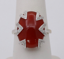 Load image into Gallery viewer, Vintage 14K White Gold Carnelian, Diamond Ring