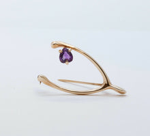 Load image into Gallery viewer, Vintage Lucky 14K Yellow Gold Wishbone Heart Amethyst Pendant Pin