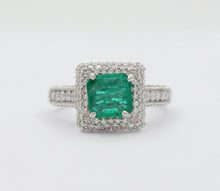 Load image into Gallery viewer, Vintage 14K White Gold Emerald Diamond Cocktail Ring