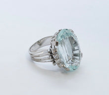 Load image into Gallery viewer, Vintage Aquamarine Diamonds 14K White Gold Ring