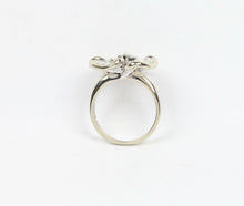 Load image into Gallery viewer, Vintage Four Leaf Clover Sapphires & Diamond Pave 14K White Gold Ring