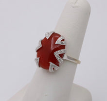 Load image into Gallery viewer, Vintage 14K White Gold Carnelian, Diamond Ring