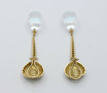 Load image into Gallery viewer, Vintage 18K Yellow Gold Diamond Rock Crystal Tear Drop Clip Earrings