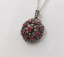 Load image into Gallery viewer, Victorian Rubies Diamonds 14K Rose Gold Silver Pendant