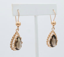 Load image into Gallery viewer, Victorian Revival Smoky Topaz 14K Yellow Gold Dangle Earrings