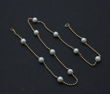 Load image into Gallery viewer, Vintage 14K Yellow Gold Pearl Dog Tag Chain Necklace, June Birth Stone