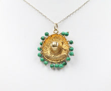Load image into Gallery viewer, Vintage Sombrero Pendant 14K Yellow Gold Malachite