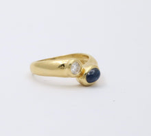 Load image into Gallery viewer, Vintage 18K Yellow Gold Diamond and Sapphire Bypass Ring