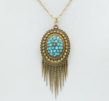 Load image into Gallery viewer, Victorian 14K 10K Yellow Gold Turquoise Diamond Chain Pendant