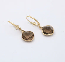 Load image into Gallery viewer, Minimalist Smoky Topaz 14K Yellow Gold Dangling Earrings.