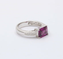 Load image into Gallery viewer, Vintage Amethyst Diamonds 18K White Gold Ring