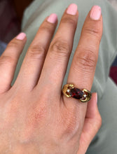 Load image into Gallery viewer, Vintage 14K Yellow Gold Garnet And Diamond Ring Band. Cocktail Ring