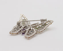 Load image into Gallery viewer, Beautiful Vintage Butterfly 18K White Gold Multi Stone Brooch