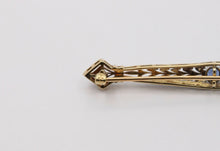 Load image into Gallery viewer, Art Deco Krementz Sapphire 14K White Yellow Gold Brooch Pin
