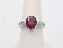 Load image into Gallery viewer, Large Cocktail Rhodolite Garnet Diamonds 14K White Gold Ring