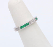 Load image into Gallery viewer, Gorgeous 14K White Gold Emerald & Diamond Half Eternity Ring Band, Wedding Band.