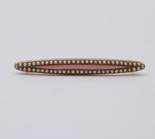 Load image into Gallery viewer, Victorian Pink Enamel Seed Pearls 14K YG Bar Brooch Pin