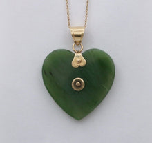 Load image into Gallery viewer, Vintage 14K Yellow Gold “LOVE” in Chinese Letter Jadite Jade Heart Pendant