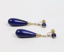 Load image into Gallery viewer, Vintage 14K Yellow Gold Lapis Lazuli Tear Drop Earrings