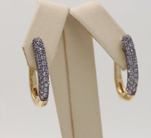 Load image into Gallery viewer, Vintage Pave Tanzanite Hoop 14K Yellow Gold Earrings. Estate Jewelry.